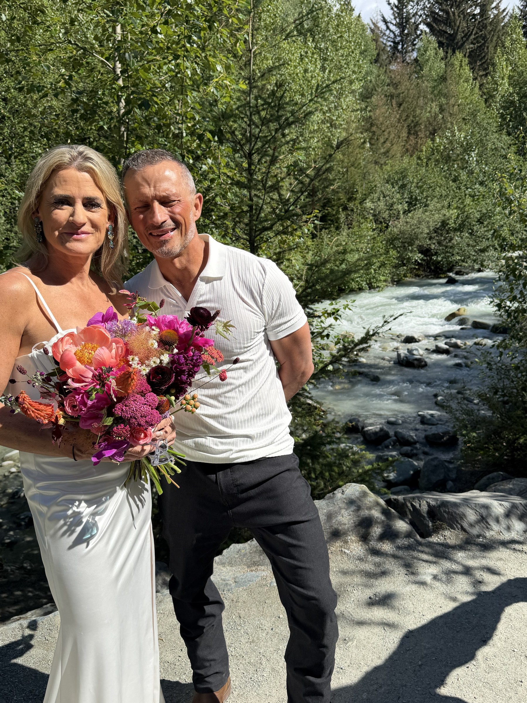 Deb and Daryl leaning together in Whistler
